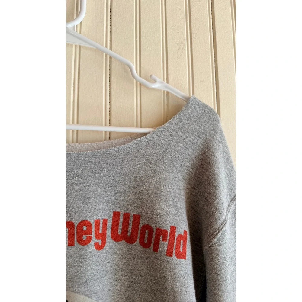 Walt Disney World Mickey Mouse 1971 Gray Cropped Raw Hem Sweatshirt Womens